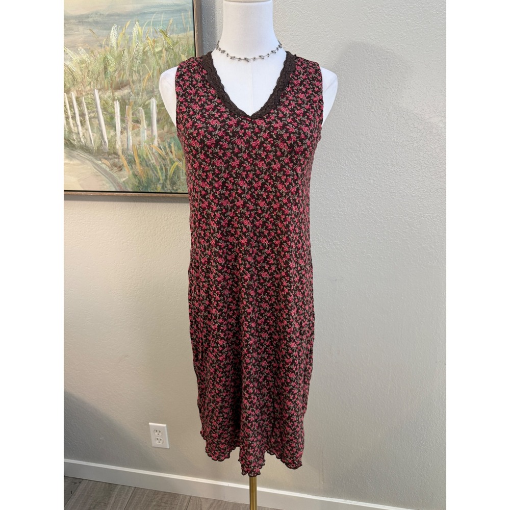Old Navy Maternity Brown Pink Floral Lace Trim Mesh Midi Dress‎ Small